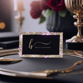 Cartão De Visita Champagne Glitter Frame Script Monograma Luxo