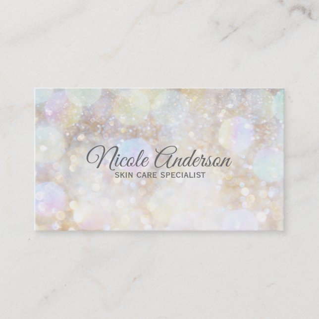Cartão De Visita Champagne Rainbow Bokeh Glitter Glam Trendy Modern (Frente)
