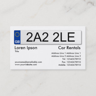 Cartão De Visita Chapa de matrícula BRITÂNICA - branco