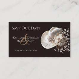 Cartão De Visita Chapéu branco de vaqueira com casamento de flores