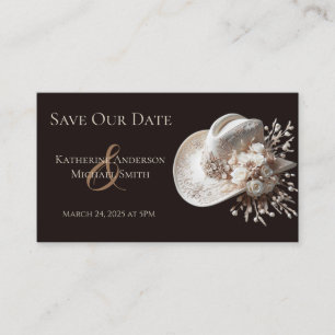 Cartão De Visita Chapéu branco de vaqueira com casamento de flores