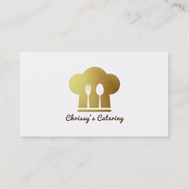Cartão De Visita Chapéu de Chef Branco e Dourado Utensílios de Comi (Frente)