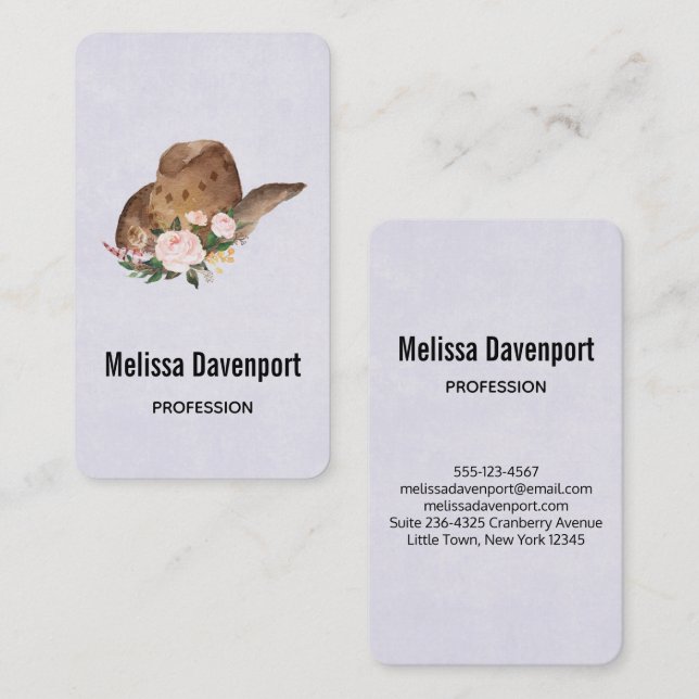 Cartão De Visita Chapéu de Cowgirl Brown com Flores Rosa (Frente/Verso)