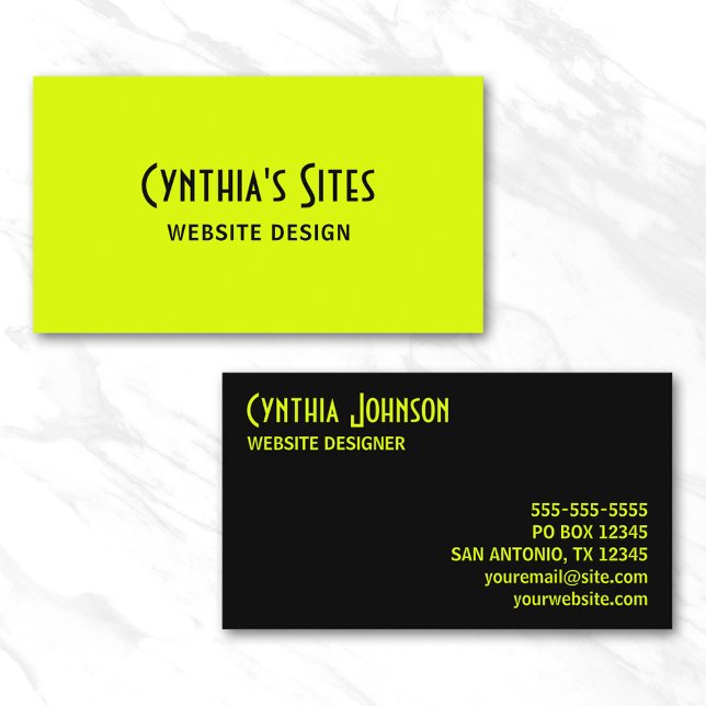 Cartão De Visita Chartreuse e Preto Refletor Negrito (Chartreuse and Black Retro Bold Business Card)