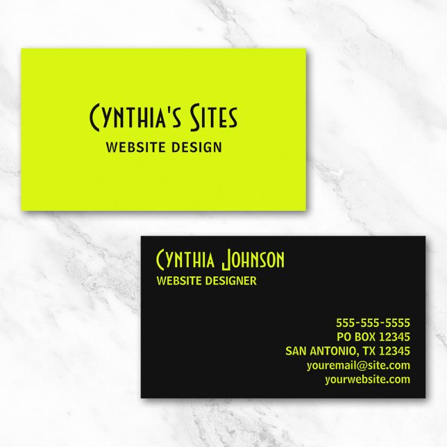 Cartão de Visita Chartreuse & Preto (Chartreuse and Black Retro Bold Business Card)