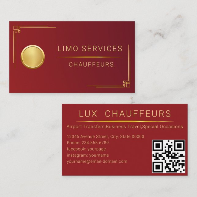 Cartão De Visita Chauffeur Driver Royal Gold Border Business Card (Frente/Verso)