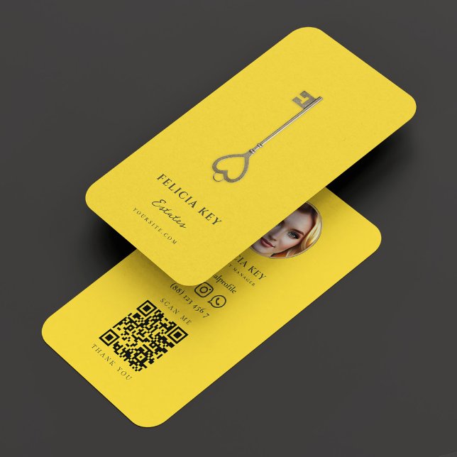 Cartão De Visita Chave Amarela de Foto do Realtor do Agente Imobili (Real Estate Agent Realtor Photo Yellow Key Business Card
)