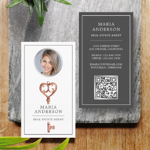 Cartão De Visita Chave de Bronze Antiga Código QR de Foto de Agente