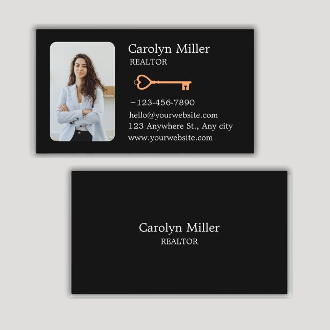 Cartão De Visita Chave Dourada e Foto do Realtor Personalizado (Custom Realtor Photo & Gold Key Business Card)
