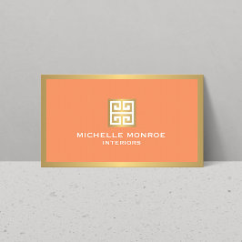 Cartão De Visita Chave grega Dourada no Coral Interior Designer