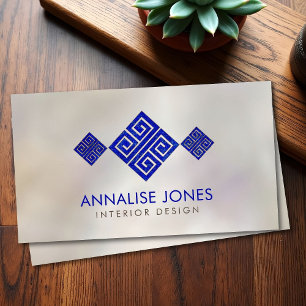 Cartão De Visita Chave grega - Meander grego - Lapis Lazuli em Pear