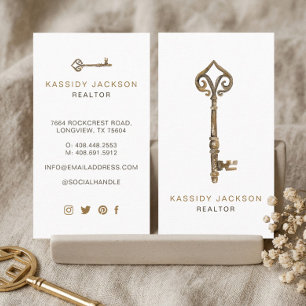 Cartão De Visita Chave Inglesa Antiga em Aquarela Imobiliária Branc