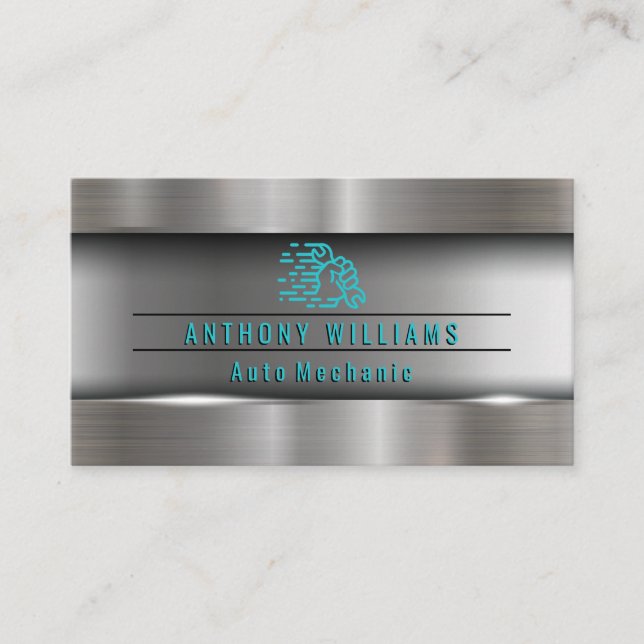 Cartão De Visita Chave inglesa na mão - Metalílica escovada industr (Frente)