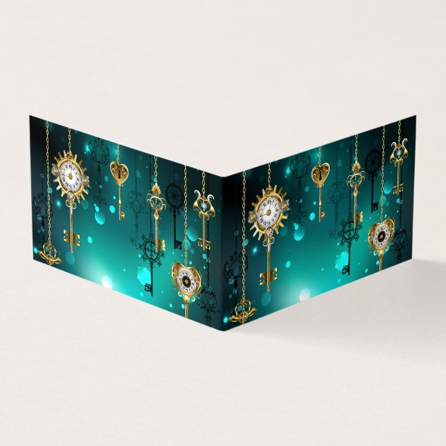 Cartão De Visita Chaves de Esqueleto Anticas em Fundo Verde (Exterior)