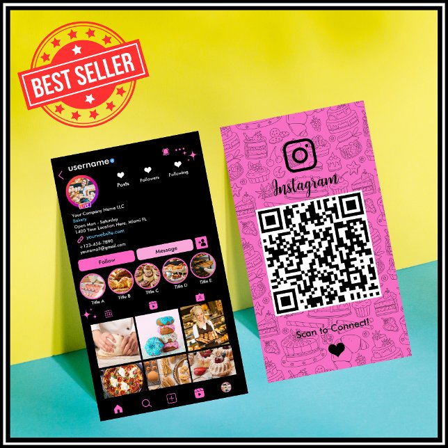 Cartão de Visita Chef Bakery Instagram Pink Pastry (Criador carregado)