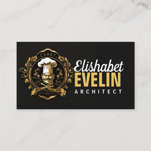 Cartão De Visita Chef Catering Dourado Preto Moderno Capung657 (Frente)