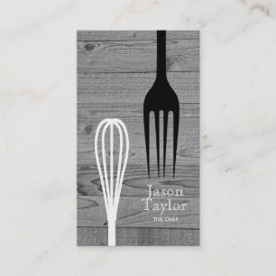 Cartão De Visita Chef Catering Restaurante Assar Fork Whisk Cinza M