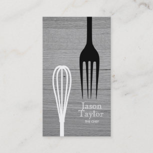 Cartão De Visita Chef Catering Restaurante Assar Fork Whisk Cinza M