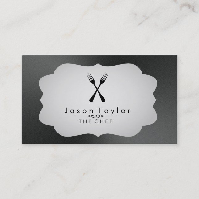 Cartão De Visita Chef Catering Retro Cross Fork Black (Frente)