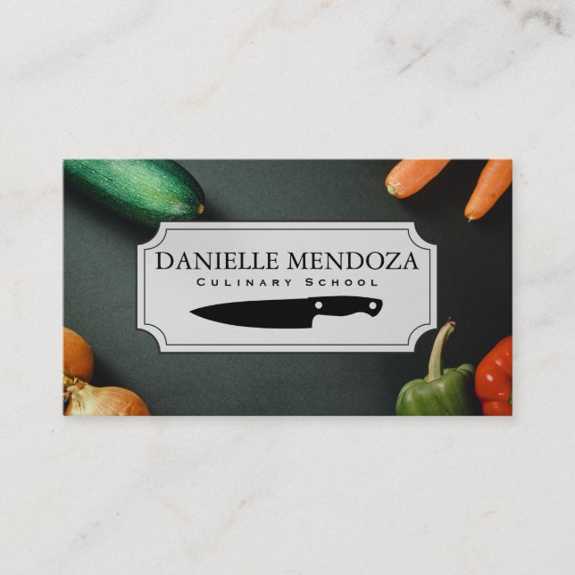 Cartão De Visita Chef Culinário | Produtos hortícolas na Mesa (Frente)