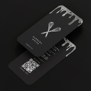 Cartão De Visita Chef de cozinha de cozinha preto moderno de prata