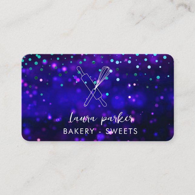 Cartão De Visita Chef de padaria com uísque rolando pino púrpura az (Frente)