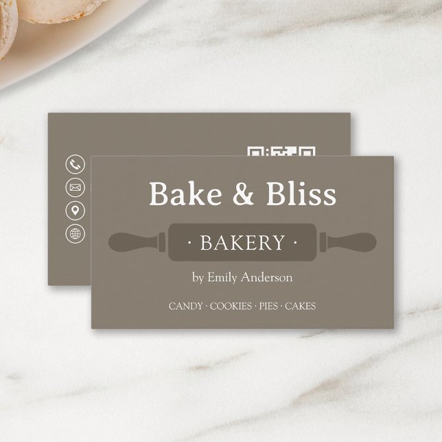 Cartão De Visita Chef de Padaria Moderno  (Create your own Bakery Business Card with custom QR code by MINTIC DESIGN STUDIO)