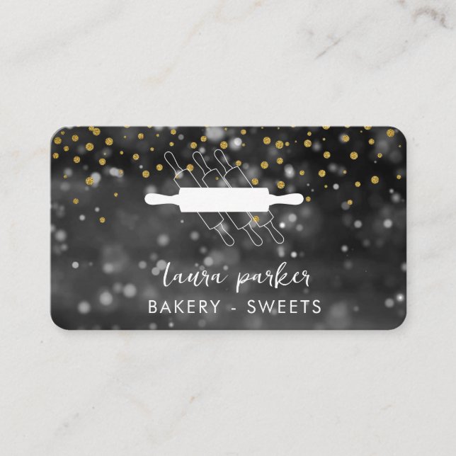 Cartão De Visita Chef de padaria rolando pino preto branco feito à  (Frente)