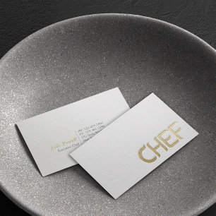 Cartão De Visita Chef de Texto Embarcado Mínimo e Branco Moderno e