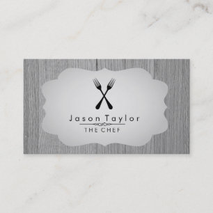 Cartão De Visita Chef Elegante - Cinza de madeira de garfo-cruzado