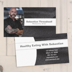 Cartão De Visita Chef Particular Couro Preto Foto Personalizada