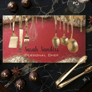 Cartão De Visita Chef Pessoal Brilho Rubi Vermelho & Dourado