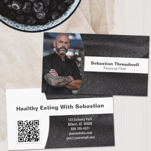Cartão De Visita Chef Pessoal Couro Código QR Personalizado Foto