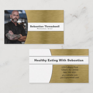 Cartão De Visita Chef Pessoal Faux Latão Escovado Foto Personalizad