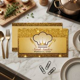 Cartão De Visita Chef Pessoal Glam Chic Catering Brilho Dourado
