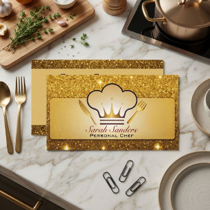 Cartão De Visita Chef Pessoal Glam Chic Catering Brilho Dourado