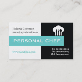 Cartão De Visita Chef pessoal negro minimalista, branco, aqua