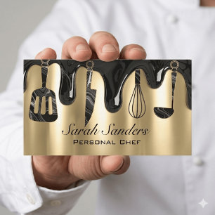 Cartão De Visita Chef Pessoal Profissional Chic Catering Ouro  