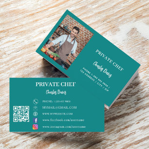 Cartão De Visita Chef privado verde-chá catering código QR