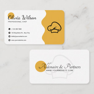 Cartão De Visita Chef Profissional Moderno Branco Amarelo com Ender