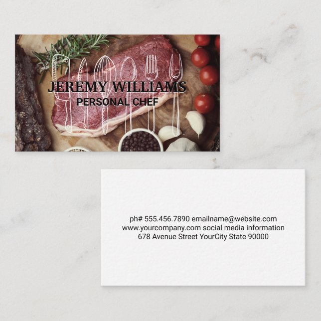 Cartão De Visita Chefe Executivo | Steaks | Artigos de cozinha (Frente/Verso)