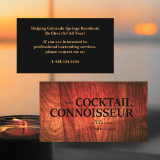 Cartão De Visita Cherry Wood & Black Event Bartender Business Card
