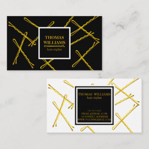 Cartão De Visita Chic Black Bobby Pins Hair Stylist Salon