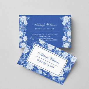 Cartão De Visita Chic Blue Chinoiserie Flor Design Interior