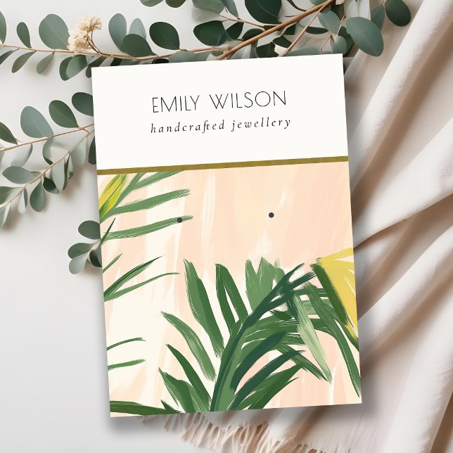Cartão De Visita Chic Boho Blush Palm Tropical Verde Sai Ouvindo (Criador carregado)