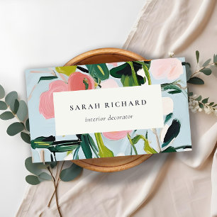 Cartão De Visita Chic Boho Cor - de - rosa azul verde pintado com c