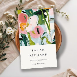 Cartão De Visita Chic Boho Cor - de - rosa azul verde pintado com c