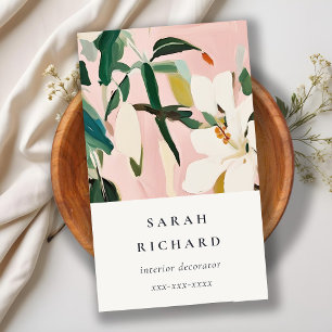 Cartão De Visita Chic Boho Cor-de-rosa Cor-de-rosa Verde Pintado Fl