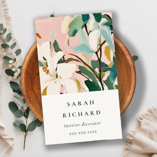 Cartão De Visita Chic Boho Cor-de-rosa Cor-de-rosa Verde Pintado Fl
