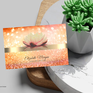 Cartão De Visita Chic Bokeh Dourado, Instrutor Lotus Flower Yoga